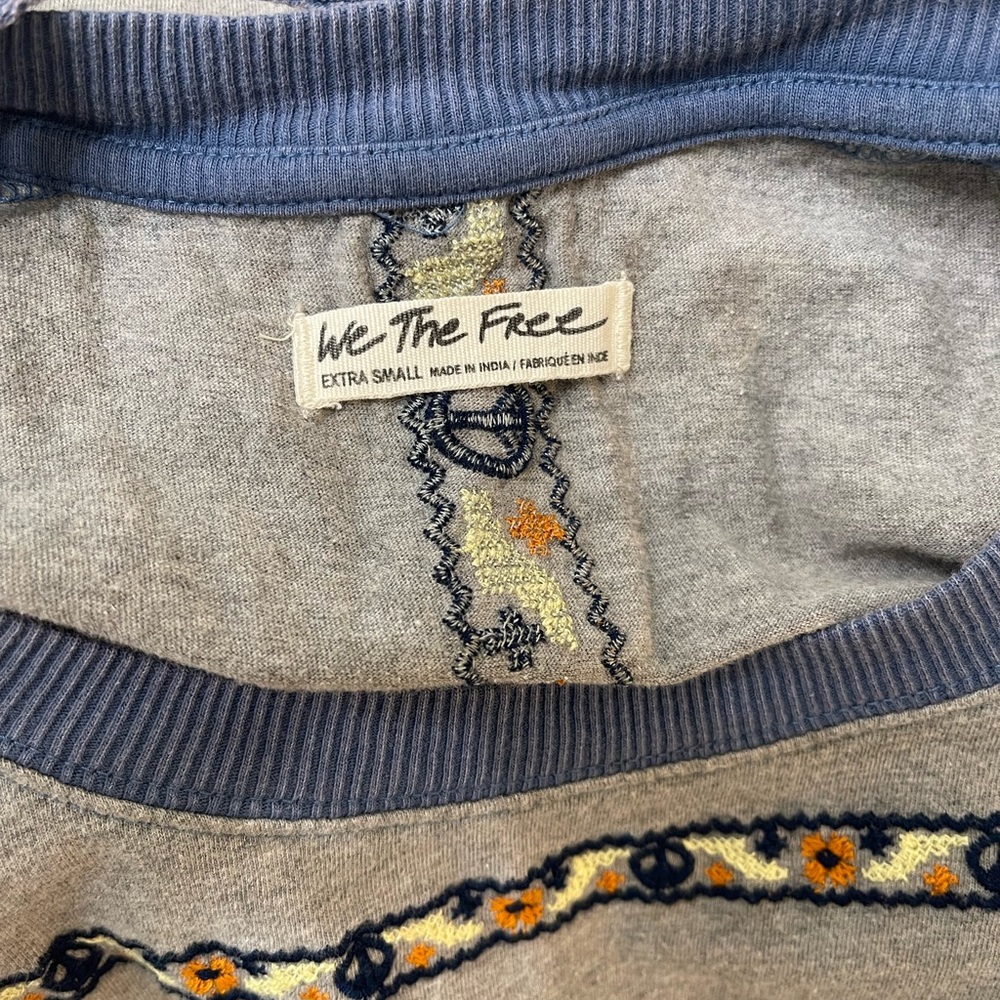Free People Blue/Gray Groovy Embroidered Stripe Oversized Tee - Picture 7 of 9